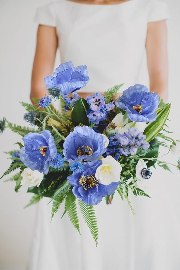 IPOPU 43.3" Poppy Flowers Artificial Flowers 6PCS Fake Silk Poppies Long Stem Artificial Flowers for Tall Vase for Wedding Party Home Decor(Royal Blue)