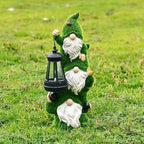 Solar Garden Three Gnome Statue Stacked Flocked with LED Light, Outdoor Waterproof Lawn Ornament Decor for Patio Lawn Yard Pathway Gift Idea for Women Mom Mothers Day