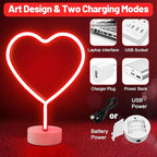 BRIGHTDECK 2 Pack Heart Neon Signs, LED Lights Battery Operated or USB Powered Decoration Lamp, Neon Lights Decor for Valentine's Day Gifts, Wedding, Party, Pink Room Decor (Red Heart)