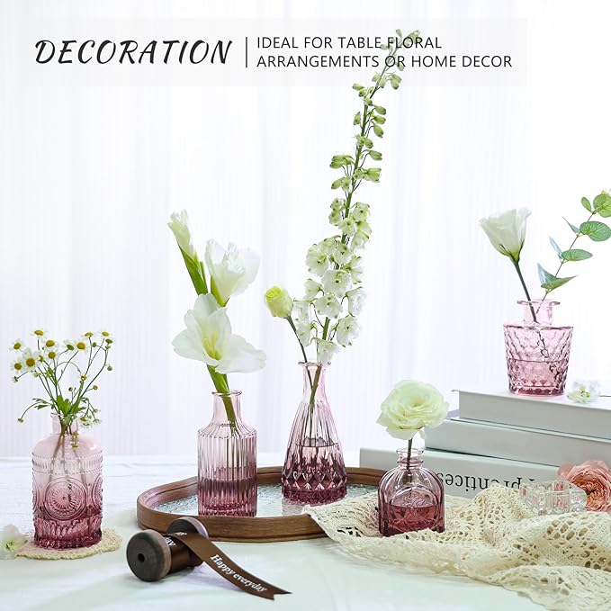 12pcs Glass Bud Vase Set, Small Purple Flower Vases for Centerpieces in Bulk, Mini Vintage Vase for Wedding, Home,Table Decoration