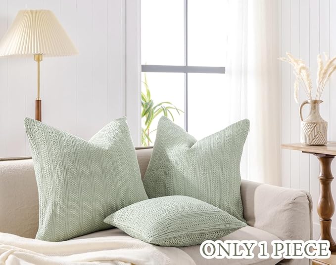 1pc 26x26 Pillow Cover Boho Euro Sham Decorative Throw Pillow Covers Cotton Large Square Pillowcase for Couch Bed, Sage Green