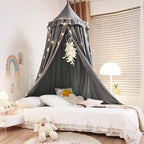 Kertnic Decor Canopy for Kids Bed, Soft Smooth Playing Tent Canopy Girls Room Decoration Princess Castle, Dreamy Mosquito Net Bedding, Children Reading Nook Canopies in Home (Gray)