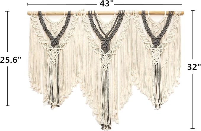 guzhiou large macrame wall hanging - Boho Tapestry Macrame Wall Decor Art- Chic Bohemian Handmade Woven Tapestry Home Decoration for Bedroom Living Room Apartment Wedding Party - 43"x32" (Beige-grey)