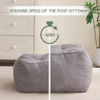 HIGOGOGO Square Stuffed Pouf Ottoman, Corduroy Poufs with Foam Chunk Filling, Furry and Fluffy Pouf Foot Stool Storage Ottoman, 25.6 X 25.6 Floor Poufs Foot Rest for Living Room, Grey