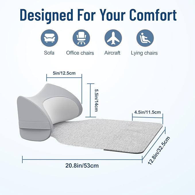 PouHenier.jh Ergonomic Headrest Pillow for Recliner Chair Sleeping Neck Support, Memory Foam Head and Neck Cushion Pillow with Adjustable Velcro for Sofa, Couch, Office Chair, Side and Rear Pockets