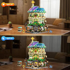 Flower Cafe House Building Set with Lights, 1876 PCS City Street Corner Shop Construction Model, Art Architecture Modular Building Block Kit Home Decor, Gift for Adults Teens Boys Girls 12+