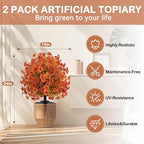 Artificial Topiary Ball Trees with Ground Spikes UV Resistant Faux Greenery Shrubs Fake Shrubs for Outdoors, Realistic Faux Plants Bushes for Garden Porch Yard Patio Decor (Orange Small Flower)