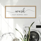 ZZJJHYWGQ Wash Your Worries Away Bathroom Wall Decor 32x12 Inch Laundry Room Funny Large Sign Wooden Framed Wall Hanging Art (Wood)