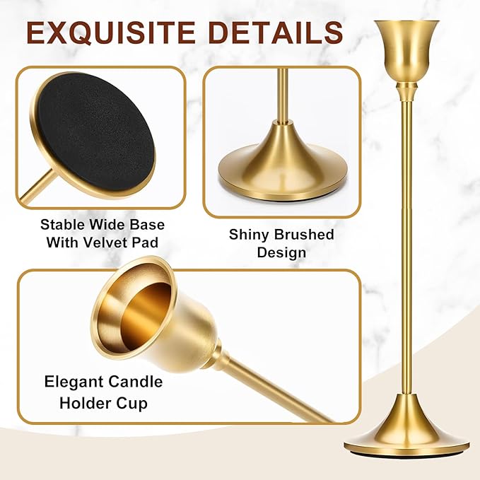 4PCS Candle Holder, Taper Candle Stick Holder - Gold Candle Holders, Holders Vintage Decor Dinner Table Dining Room Centerpieces Decorations for Wedding Fireplace Mantel.(Candles are not Included)