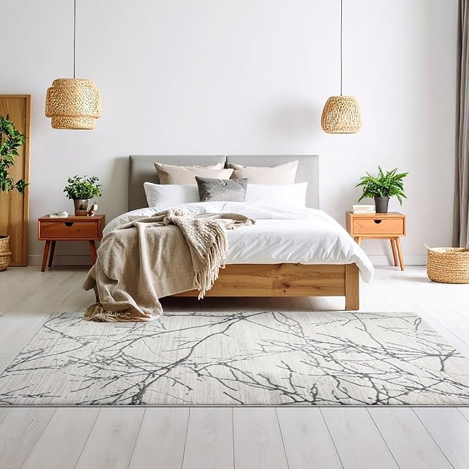 LUXE WEAVERS Modern Abstract Nature Cream Gray 4x6 Area Rug, Non-Shedding Carpet