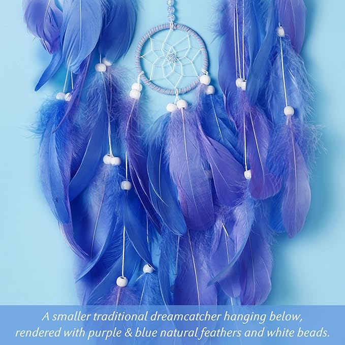 7 Chakras Dream Catchers Tree of Life Dream Catcher Blue Purple Feather Dreamcatcher Wall Decor with Rainbow Healing Crystal Stone Wall Art Hanging for Bedroom Home Decor Bless Gift Wedding Party