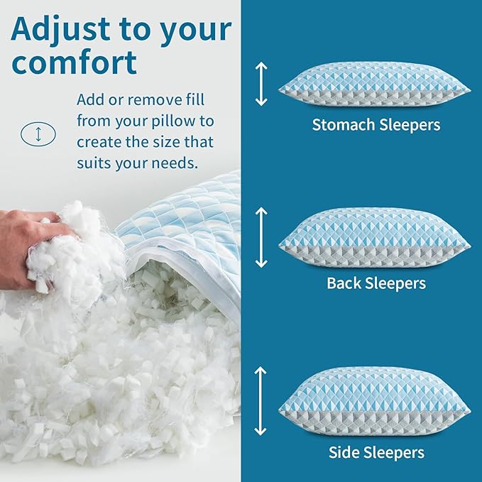 MOLCLCUY Memory Foam Pillows King Size Set of 2 Adjustable Cooling Pillow with Washable Removable Cover for Side Back Stomach Sleepers(20"x 36")