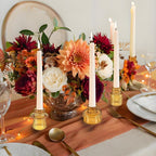 Double Sided Vintage Ribbed Taper Glass Candle Holders,Tea Candle Holder for Table Centerpieces, Wedding Decorations and Dinner Parties (Amber, 6 PCS)