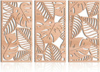 IARTTOP Leaf Wood Tropical Wall Art 15.9X32 Inch Carved Palm Leaves Wall Decor Coastal Monstera Plant Wall Sculptures for Living room Bedroom Set of 3