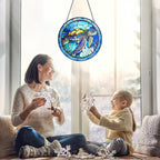 Stained Glass Turtle Suncatcher Window Hanging - Handmade Sea Turtle Suncatchers for Windows with Hooks - Sea Glass Wall Art Home Decor Outdoor Garden Sun Catcher - Birthday Gifts for Mom Grandma