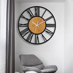1st owned Wall Clocks for Living Room Decor,24" Vintage,Round Silent Non Ticking,Black Metal,Modern Wood Clocks for Home Bedroom,Kitchen,Garden,Office,Cafe,Modern Wall Decoration -Roman Numerals