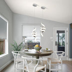 Modern Spiral LED Pendant Lights Kitchen Island, 22W Adjustable Height Hanging Light Fixture 4000K Chrome Chandelier for Dining Room Cafe Table, 1 Pack