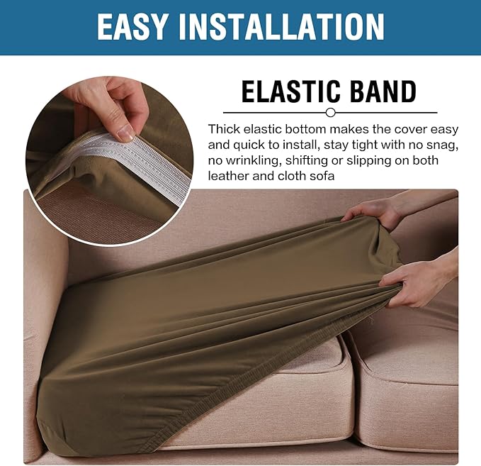 H.VERSAILTEX Velvet Stretch Couch Cushion Cover Plush Cushion Slipcover for Chair Loveseat Sofa Cushion Furniture Protector Seat Cushion Sofa Cover (3 Piece XL Sofa Cushion Covers, Bronze Brown)