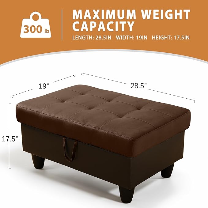 Ottoman Rectangular Storage Ottoman Bench, Flannel Footrest Stool Footstool with Lid for Living Room, Bedroom, Entryway, Brown&Black, 35"x23.5"x17.5"