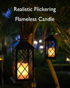 Homemory Solar Lanterns Outdoor Waterproof Hanging with Flickering Flameless Candles, 2 Pack 13'' Garden Outdoor Lantern Decorative for Patio Front Porch Backyard Balcony Cabin Outside(Antique Copper)