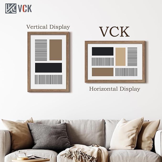 VCK 16x24 Frame 3 Pack - Brown Walnut, Natural Textured Solid Wood Poster Picture Frame, Wall Mounting Hanging