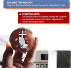 60mm 3D Laser Engraved Hand Holding A Cross Crystal Ball Figurine with Stand Christian Collectible Decoration for Home Office Praying Religious Gifts for Women