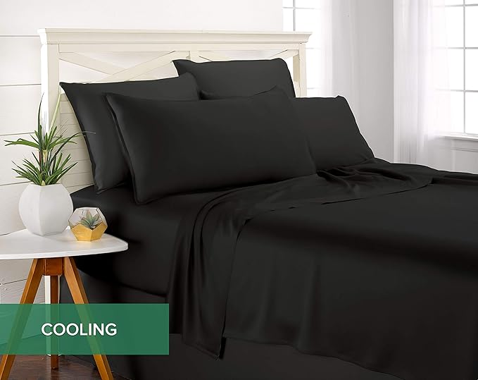 California King Sheets by Pure Bamboo, Genuine 100% Organic Viscose Derived from Bamboo Bed Sheet Set, Soft & Cooling, Double Stitching, Lifetime Quality Promise (California King, Black)