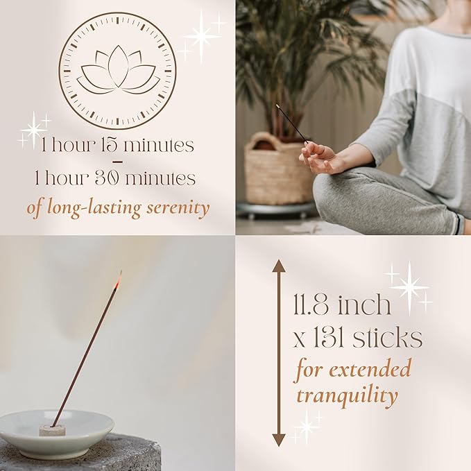 Organic-Incense-Sticks-Non-Toxic-Variety Pack (131 Agarbatti Sticks) | 75 Minutes Long Lasting Burn for Positive Vibes, Meditation with Natural Vietnamese Herbal Scents, no Synthetic Essential Oils