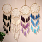 Artilady Macrame Dream Catchers for Bedroom - Tassel Wall Hanging Handmade Dreamcatchers Home Decor with Tassel Feather Ornament Craft Blessing Gift (Purple)
