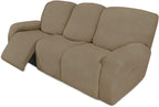 Easy-Going 8 Pieces Recliner Sofa Stretch Sofa Slipcover Sofa Cover Furniture Protector Couch Soft with Elastic Bottom Kids, Spandex Jacquard Fabric Small Checks Tan