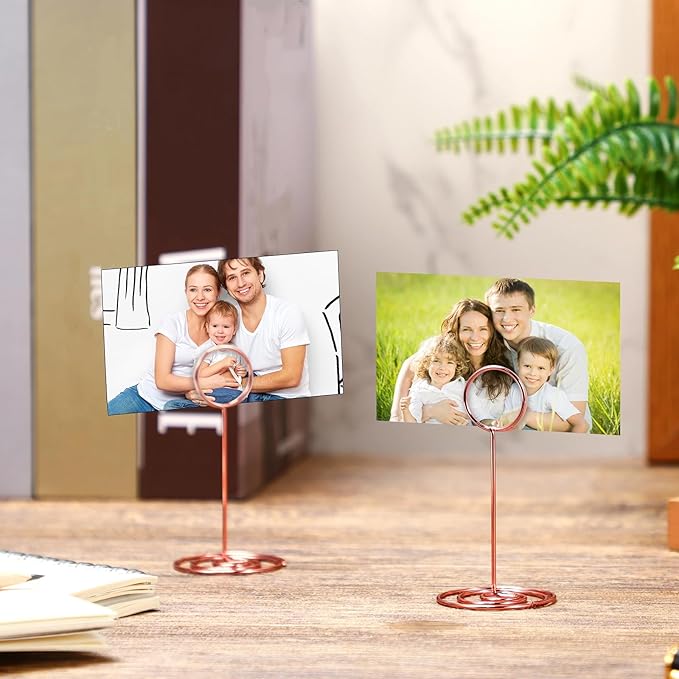 TecUnite 24 Pieces 3.35 Inch Table Number Holder Place Card Photo Holder Picture Name Menu Clips Memo Cards Stand for Wedding Reception Anniversary Birthday Party Centerpieces (Rose Gold)