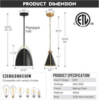 Mini Black Gold Pendant Light Small Metal Pendant Light Fixture for Kitchen Island Sink Entryway Hallway Bar Breakfast Nook Dining Room, 7in