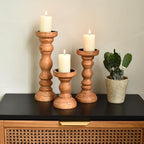SWALLOWLIVING Rustic Farmhouse Wood Pillar Candle Holder Set of 3 for Candlestick, Brown