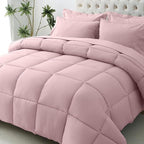 JOLLYVOGUE Queen Comforter Set, Ultra-Soft Bed in a Bag Queen Size 7 Pieces, Oeko-TEX Certified Bedding Set with Down Alternative Comforter, Sheets, Pillowcases & Shams, Camio Pink