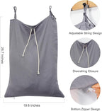 Linen Hanging Laundry Bag, Over The Door Laundry Hamper for Dirty Clothes, Drawstring Closure with Bottom Zipper, Gray
