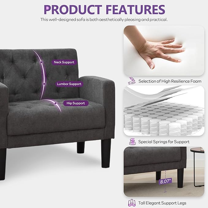 TYBOATLE Accent Chairs Set of 2, Mid Century Modern Upholstered Tufted Living Room Chair for Bedroom, Armchair for Waiting Room, Reading Chair for Office, Grey