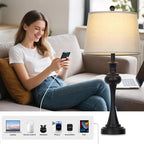 28.75" Black Modern Table Lamps for Living Room, Bedside Lamp with USB A+C Ports & AC Outlets, 3 Way Dimmable Touch Lamps for Living Room,Nightstand Lamp LED Bulb Included (1Pack