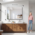 YIROMAN Bathroom Mirror for Wall 48"x40", Large Matte Black Bathroom Mirror with Metal Frame, Rectangular Vanity Mirror with Right Angles, Wall Mirror Hangs Horizontal or Vertical, Shatterproof