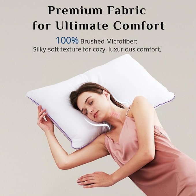 JOLLYVOGUE Pillows Queen Size Set of 4, Bed Pillows Set of 4, Cooling and Supportive Pillows with Super Soft Down Alternative Fill, Luxury Fluffy Hotel Quality for Side, Back, and Stomach Sleepers