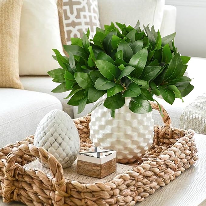 12 PCS Artificial Greenery Stems Fake Eucalyptus Leaves Stems Real Touch Greenery Branches for Vase Fillers Home Wedding Party Kitchen Indoor Outdoor Decorations