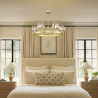 Gold Wagon Wheel Chandelier, 24 Inch Brass Chandeliers with Unique Glass Shade, 6-Light Crystal Farmhouse Wagon Wheel Chandeliers for Dining Room, Round Chandelier for Living Room, Foyer, Entryway