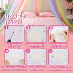 Rainbow Princess Bed Canopy for Girls, Mosquito Net Bed Canopy for Twin/Full/Queen Size Bed, Hanging Bed Net, Bedroom Decor with Hanging Kit, Easy Install Travel Canopy with Storage Bag