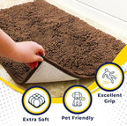 Muddy Mat® 4-Piece Brown Medium 30"X19" AS-SEEN-ON-TV Highly Absorbent Microfiber Door Mat, Bath Mat and Pet Rug, Non Slip Thick Washable Soft Chenille for Kitchen Bathroom Bedroom Indoor and Outdoor