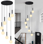 7-Lights Black Chandelier with Milk White Glass Hanging Fixture Light for Kitchen Island Mid Century Modern Globe Pendant Light for Foyer Living Room Entryway Hallway