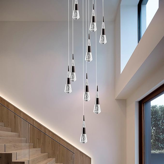 Led Chandelier,9 Light Black Modern Chandelier for High Ceiling Luxury Modern Pendant Light Fixture, Black Modern Led Chandelier for Foyer Dimmable with Remote