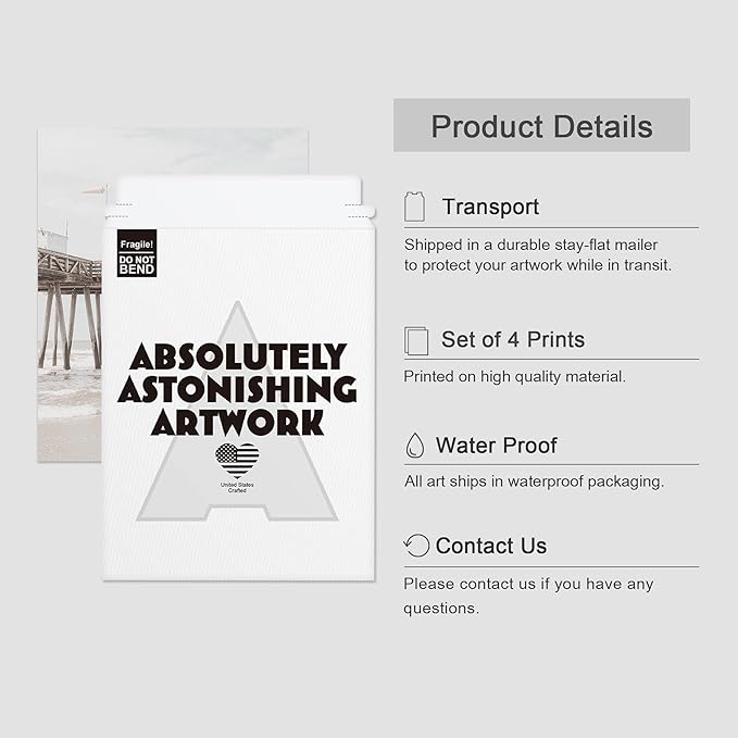 SIGNWIN Poster Bathroom Decor 11"x14"x 4, Wall Art Room Decor Multicolor for Living Room, Bedroom, Office White Minimalist California Ocean Beach Seashore Pier Nature Wilderness Realism Landscape