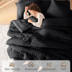 MUXHOMO 5 Pieces Twin Comforter Set, Seersucker Bed in a Bag Twin Size, All Season Luxury Bedding Set with Comforter, Flat Sheet, Fitted Sheet, Pillowcase & Sham, Black