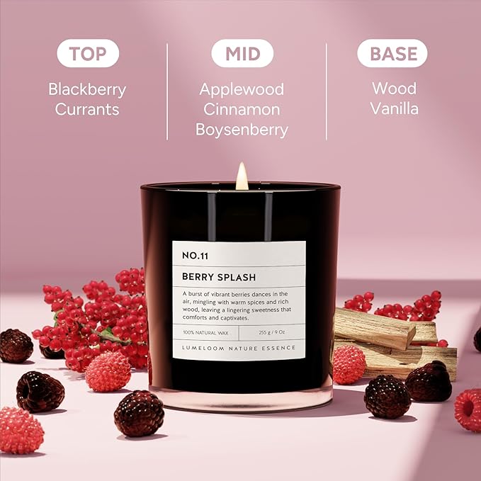 Berry Splash Luxury Scented Candles, 9oz Soy Wax Candles for Home Scented, BlackBerry, Boysenberry & Woods Scent, Long Burning Time, Gifts for Women, Friends, Men, Sister, Mom, Teacher