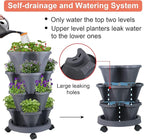 Vertical Planter 4 Tier Stackable Planters Garden Planters Strawberry Herb Flower and Vegetable Planter Indoor Outdoor Gardening Pots with Removable Wheels and Tools