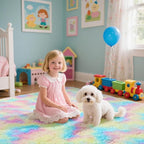 Rainbow Fluffy Rug Shaggy Area Rug, 6x9 Area Rugs for Girls Bedroom, Big Soft Shaggy Bedside Non-Slip Plush Dorm Nursery Kids Carpet Home Decor Aesthetic